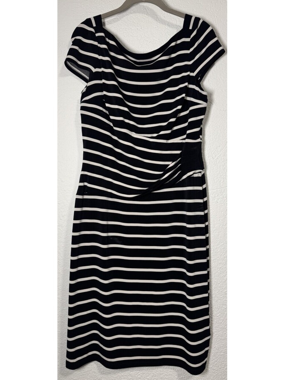 American Living Wear to Work Cap Sleeves Black/White Striped Shift Dress Sz 12